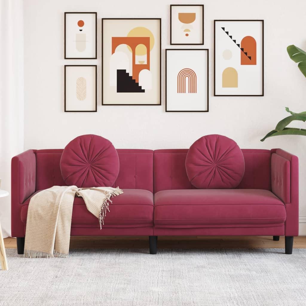 Personers Sofa Velour Med Hynder Vinrød