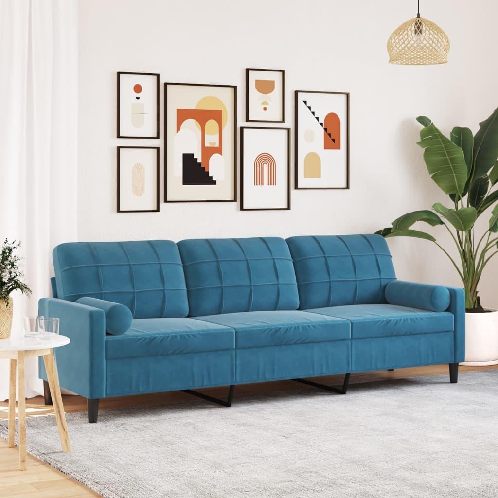 Personers Sofa Velour Med Pyntepuder Blå 210