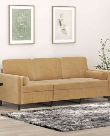Personers Sofa Velour Med Pyntepuder Brun 198