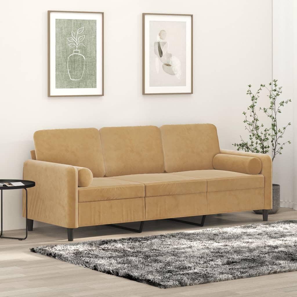 Personers Sofa Velour Med Pyntepuder Brun 198