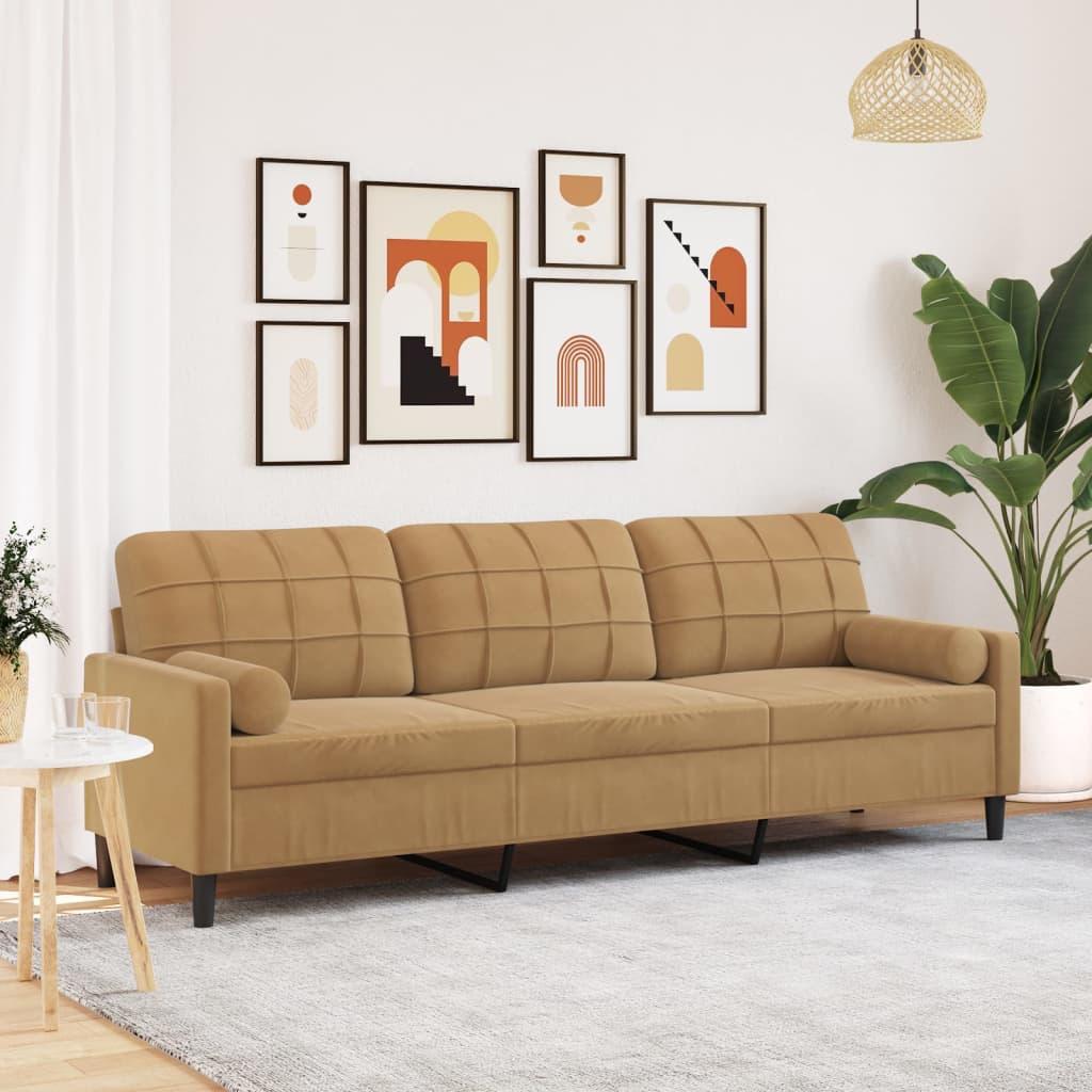 Personers Sofa Velour Med Pyntepuder Brun 210