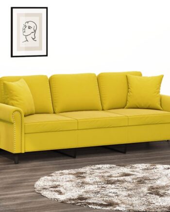 Personers Sofa Velour Med Pyntepuder Gul 180 Sædebredde