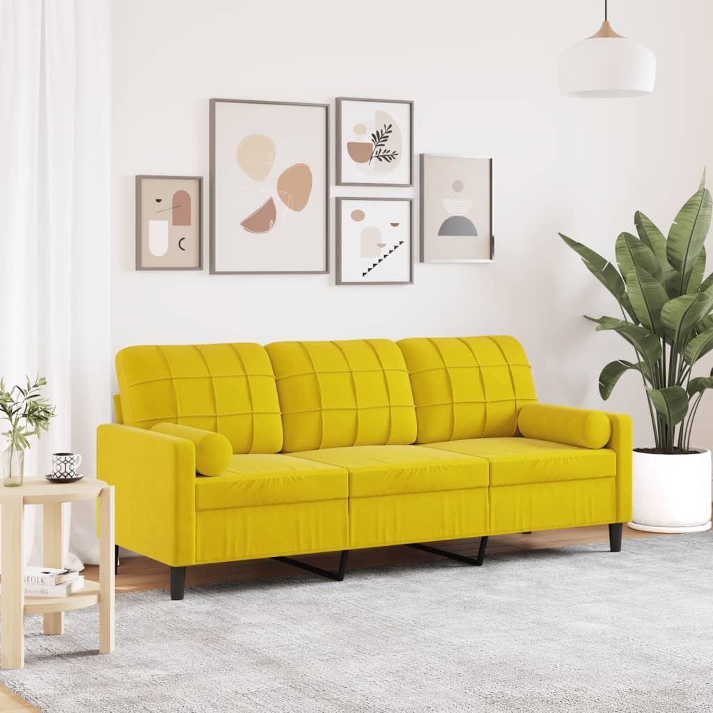 Personers Sofa Velour Med Pyntepuder Gul Sædebredde 180