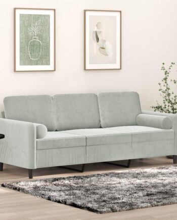 Personers Sofa Velour Med Pyntepuder Lysegrå 198