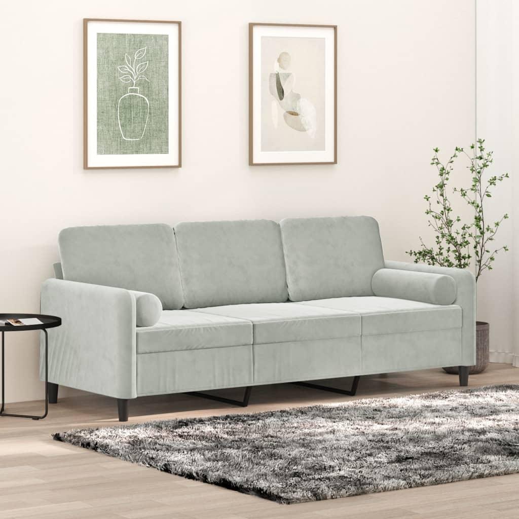 Personers Sofa Velour Med Pyntepuder Lysegrå 198
