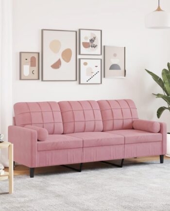 Personers Sofa Velour Med Pyntepuder Lyserød 197