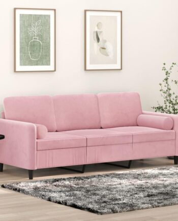 Personers Sofa Velour Med Pyntepuder Lyserød 198