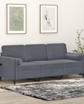 Personers Sofa Velour Med Pyntepuder Mørkegrå 198