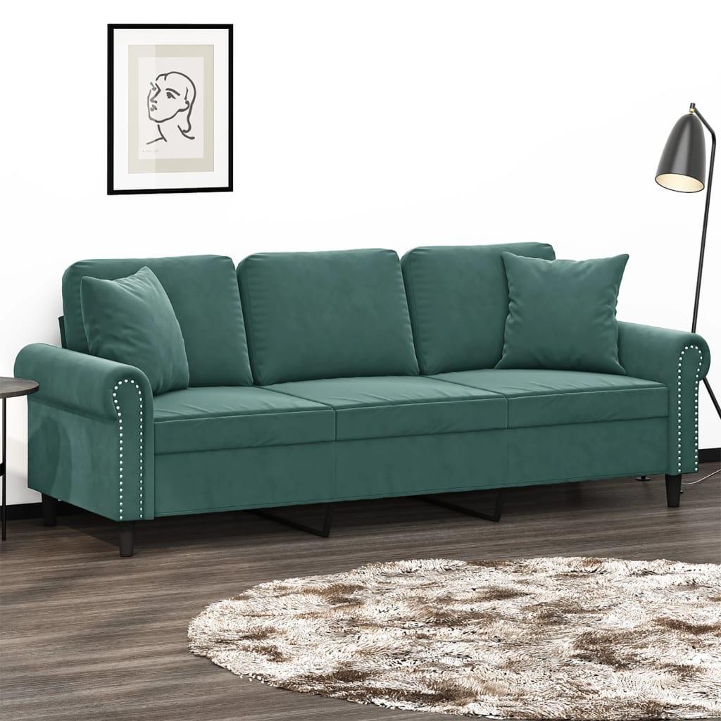 Personers Sofa Velour Med Pyntepuder Mørkegrøn 212