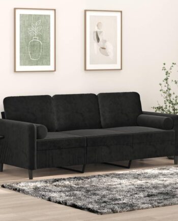 Personers Sofa Velour Med Pyntepuder Sort 180