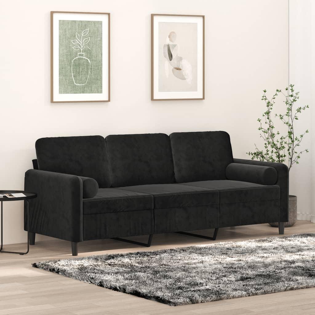 Personers Sofa Velour Med Pyntepuder Sort 180