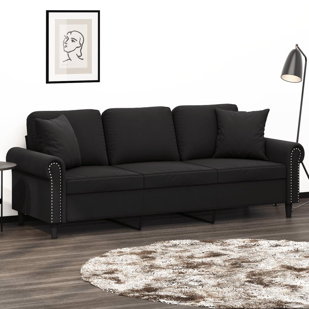 Personers Sofa Velour Med Pyntepuder Sort Sædebredde 180