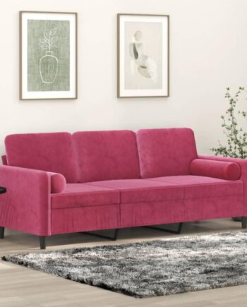 Personers Sofa Velour Med Pyntepuder Vinrød 198