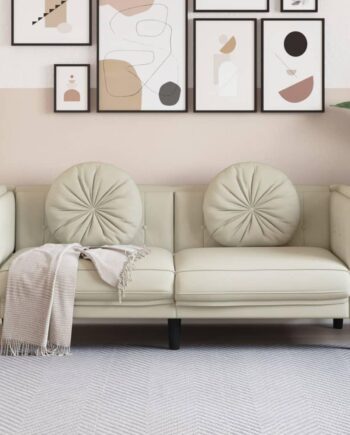 Personers Sofa Velour Med Runde Puder Cremefarvet