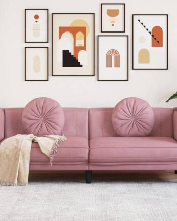 Personers Sofa Velour Med Runde Puder Lyserød