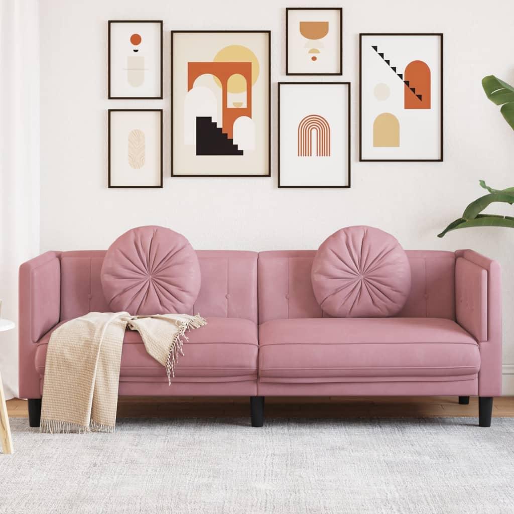 Personers Sofa Velour Med Runde Puder Lyserød