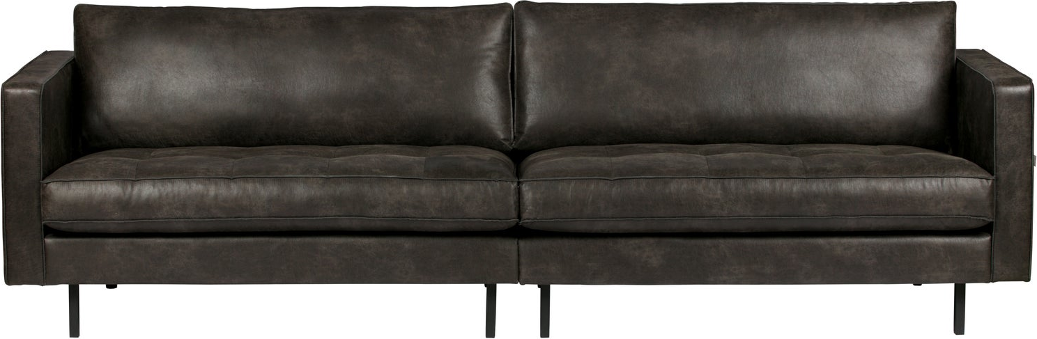 Personers Sofa Woood Rodeo Classic Sort Ecoleather Læder 275 Bred Syede Sædehynder Sorte Metalben