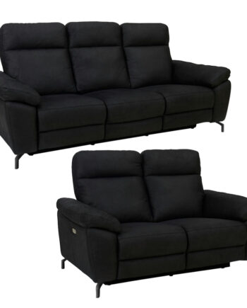 Selesta 2pers Sofa Sort Stof Indbygget Fodskammel Recliner