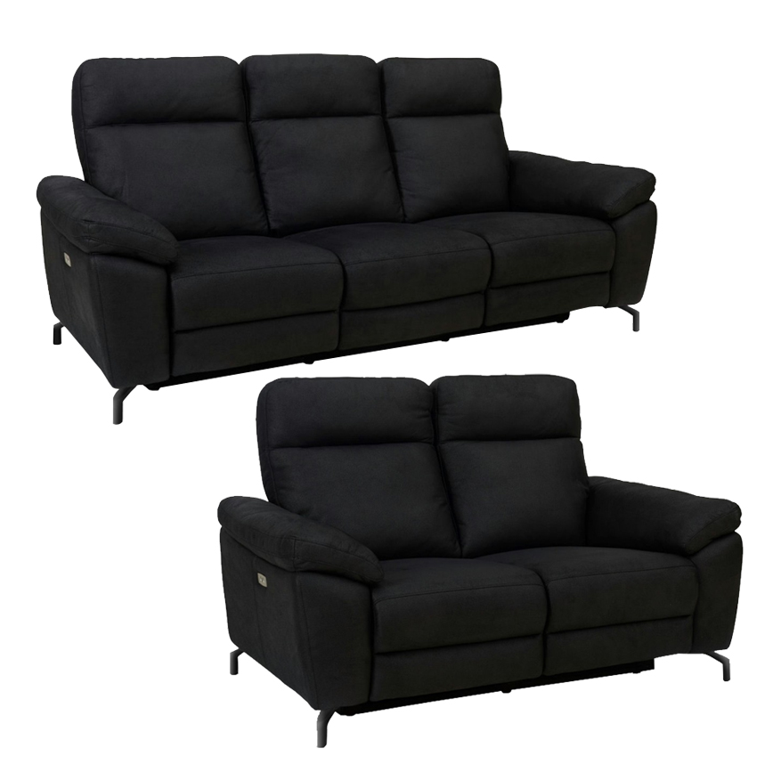 Selesta 2pers Sofa Sort Stof Indbygget Fodskammel Recliner