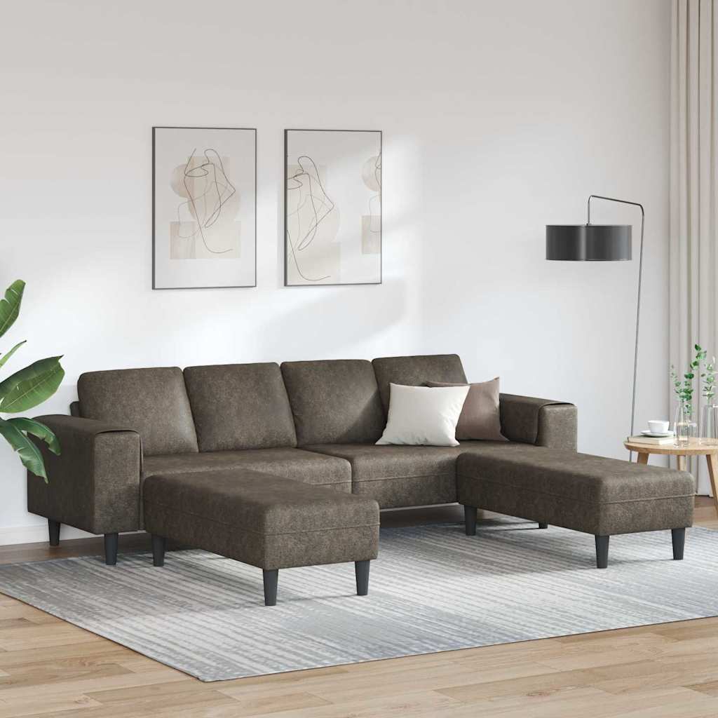 Sofa Sæt Dele Mørkegrå Faux Suede Læder