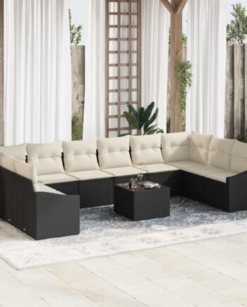 Sofa Sæt Med Pude Dele Polyrattan Beige Cremefarvet