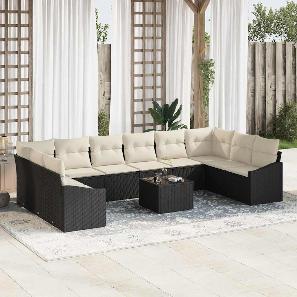 Sofa Sæt Med Pude Dele Polyrattan Beige Cremefarvet