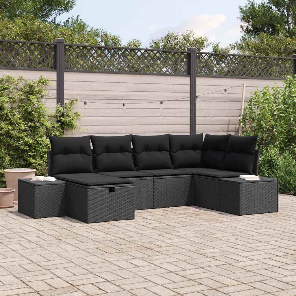 Sofa Sæt Med Pude Dele Polyrattan Sort Sort Uden Bord