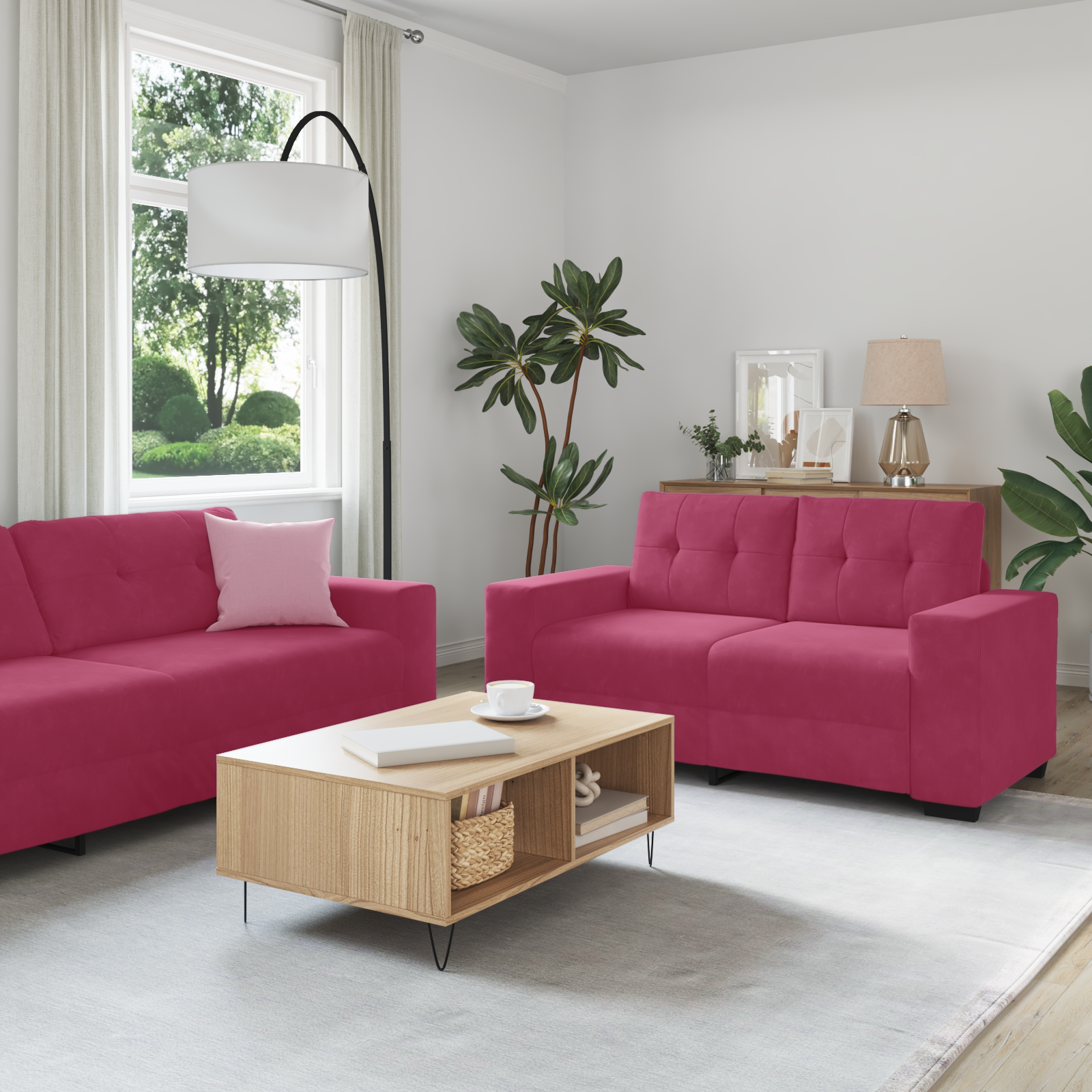 Sofa Sæt Med Pude Med Pude Dele Vinrød 221 Fløjl