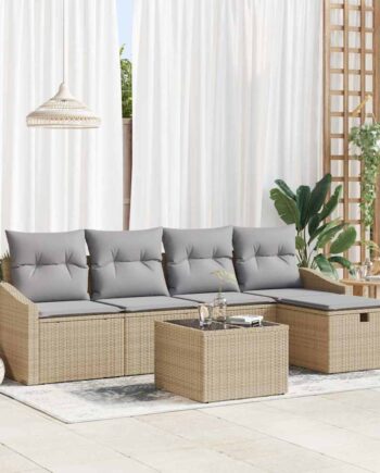 Sofa Sæt Stk Polyrattan Beige Lysegrå