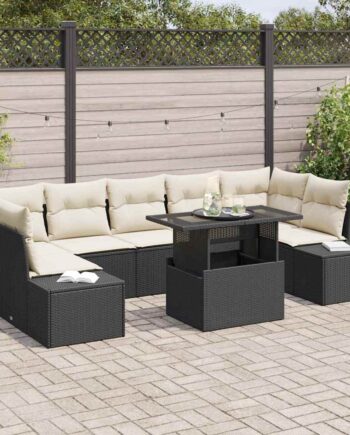 Sofa Sæt Stk Sort Cream Polyrattan