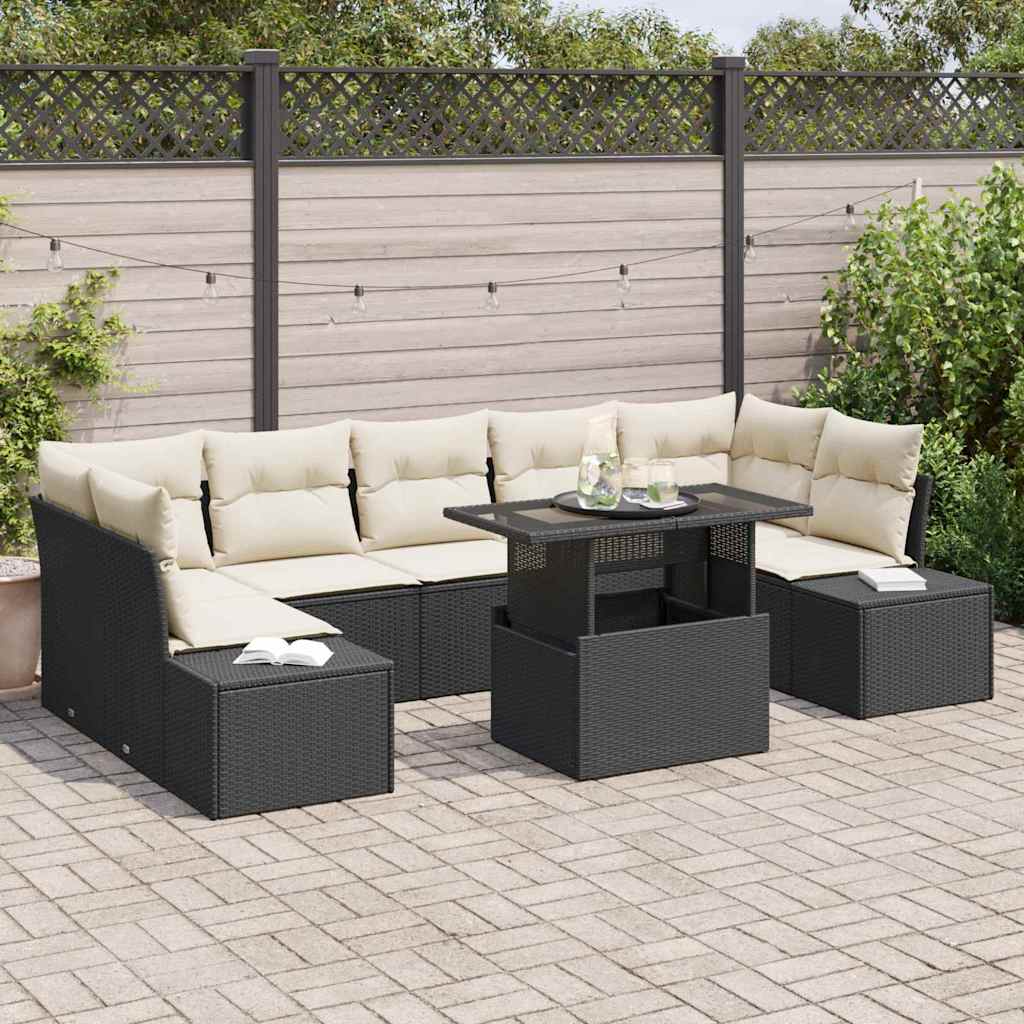 Sofa Sæt Stk Sort Cream Polyrattan