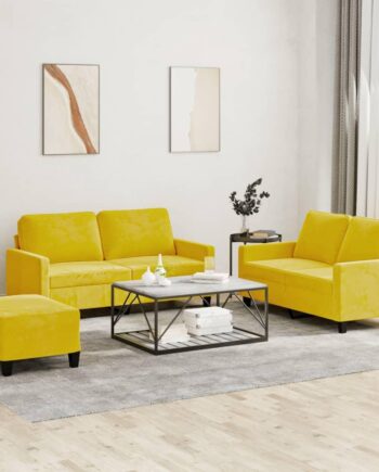 Sofasæt Dele Gul Velour Med Personers Sofa Fodskammel