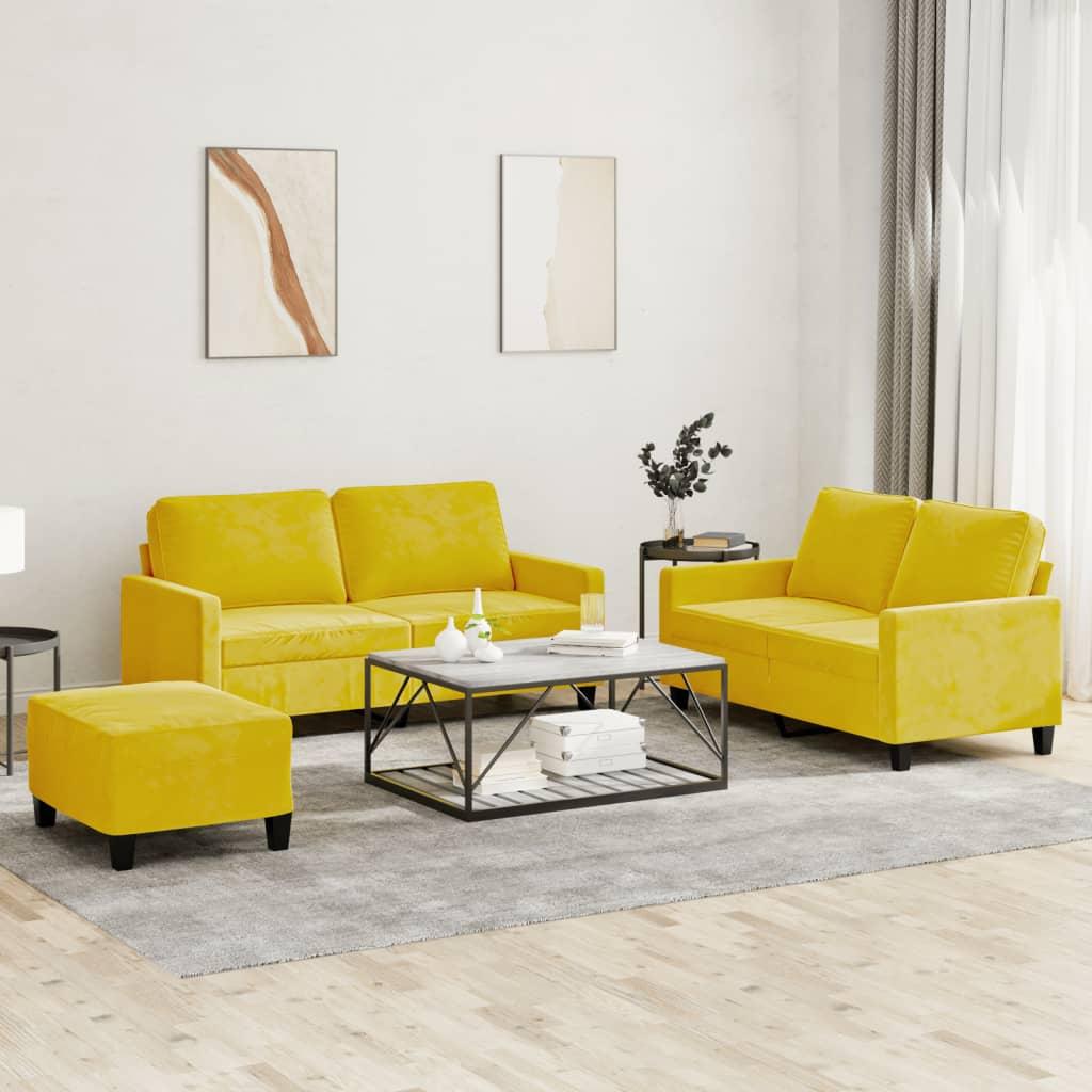 Sofasæt Dele Gul Velour Med Personers Sofa Fodskammel