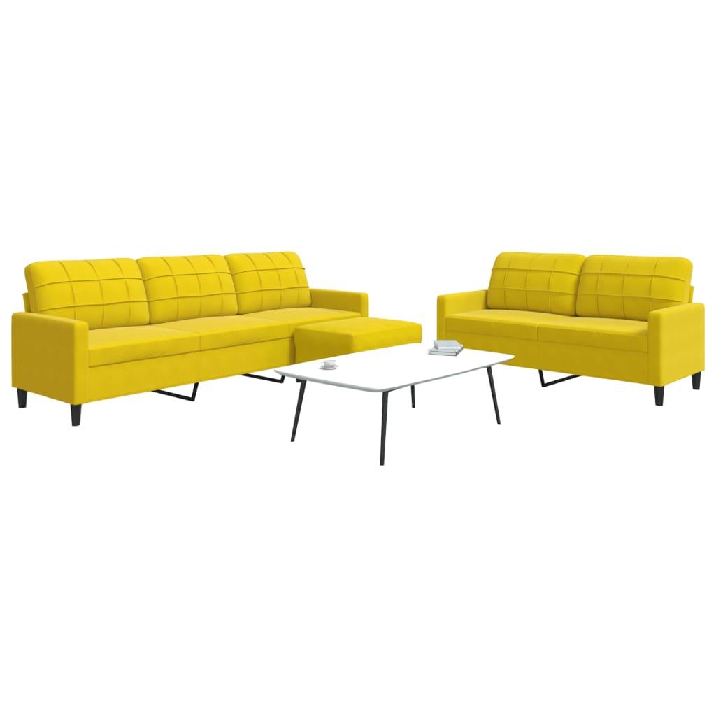 Sofasæt Dele Med Hynder Velour Gul Personers Sofa Med Fodskammel