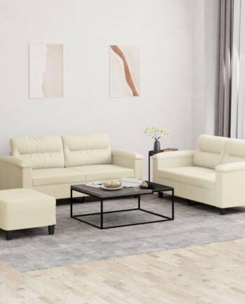 Sofasæt Kunstlæder Personers Sofa  Fodskammel Cremefarvet