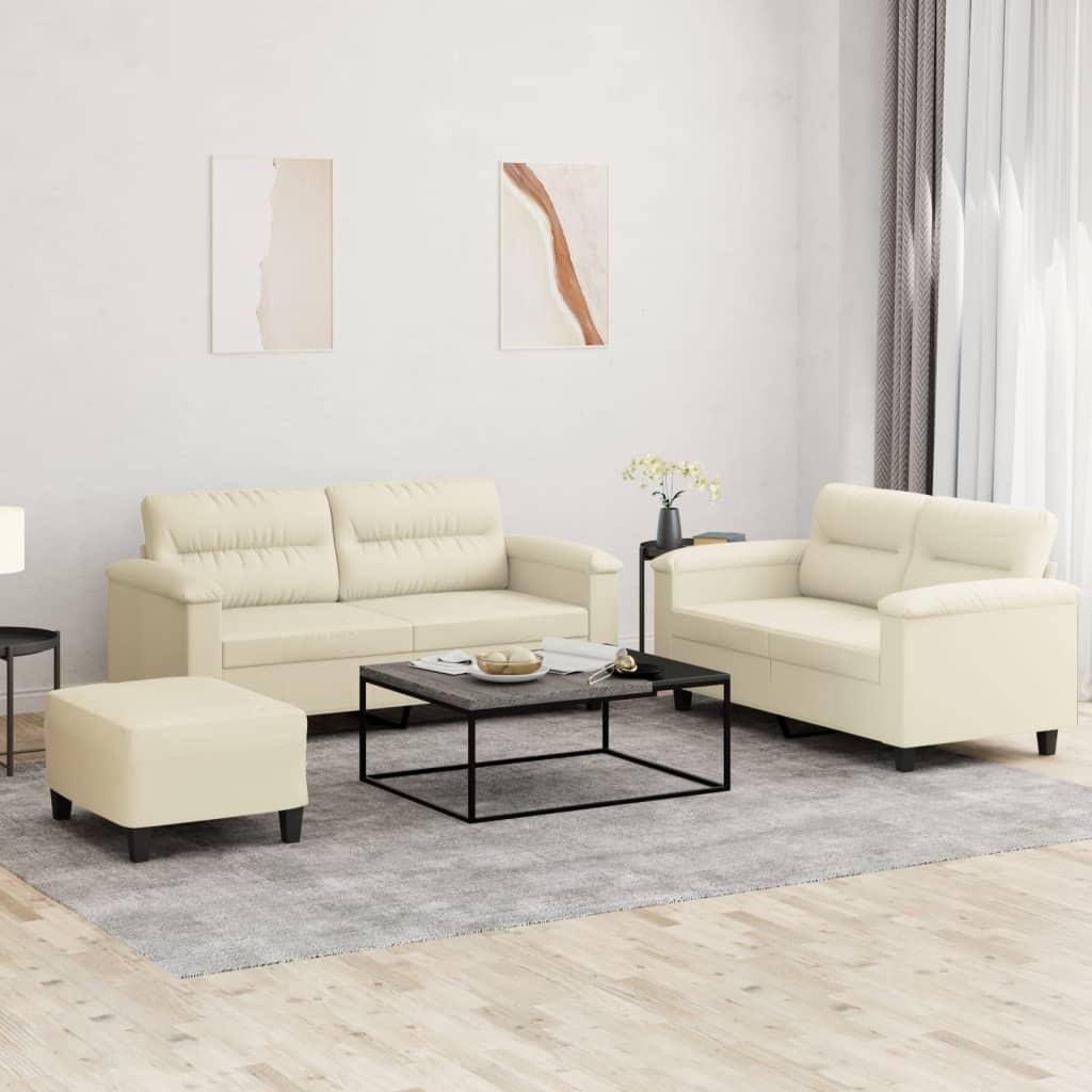 Sofasæt Kunstlæder Personers Sofa Fodskammel Cremefarvet