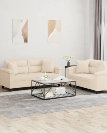 Sofasæt Med Personers Sofa Puder Mikrofiber Beige