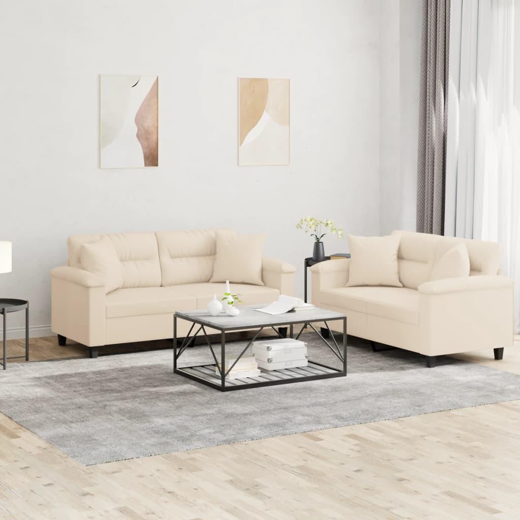 Sofasæt Med Personers Sofa Puder Mikrofiber Beige