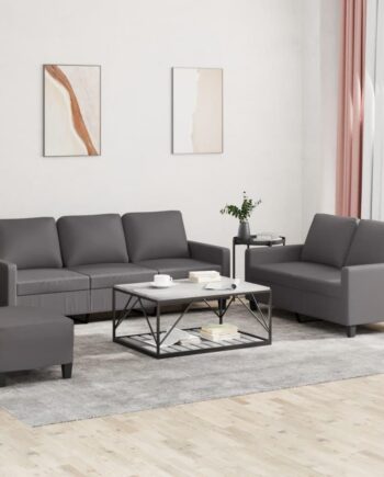 Sofasæt Med Personers Sofa Samt Fodskammel Kunstlæder Grå