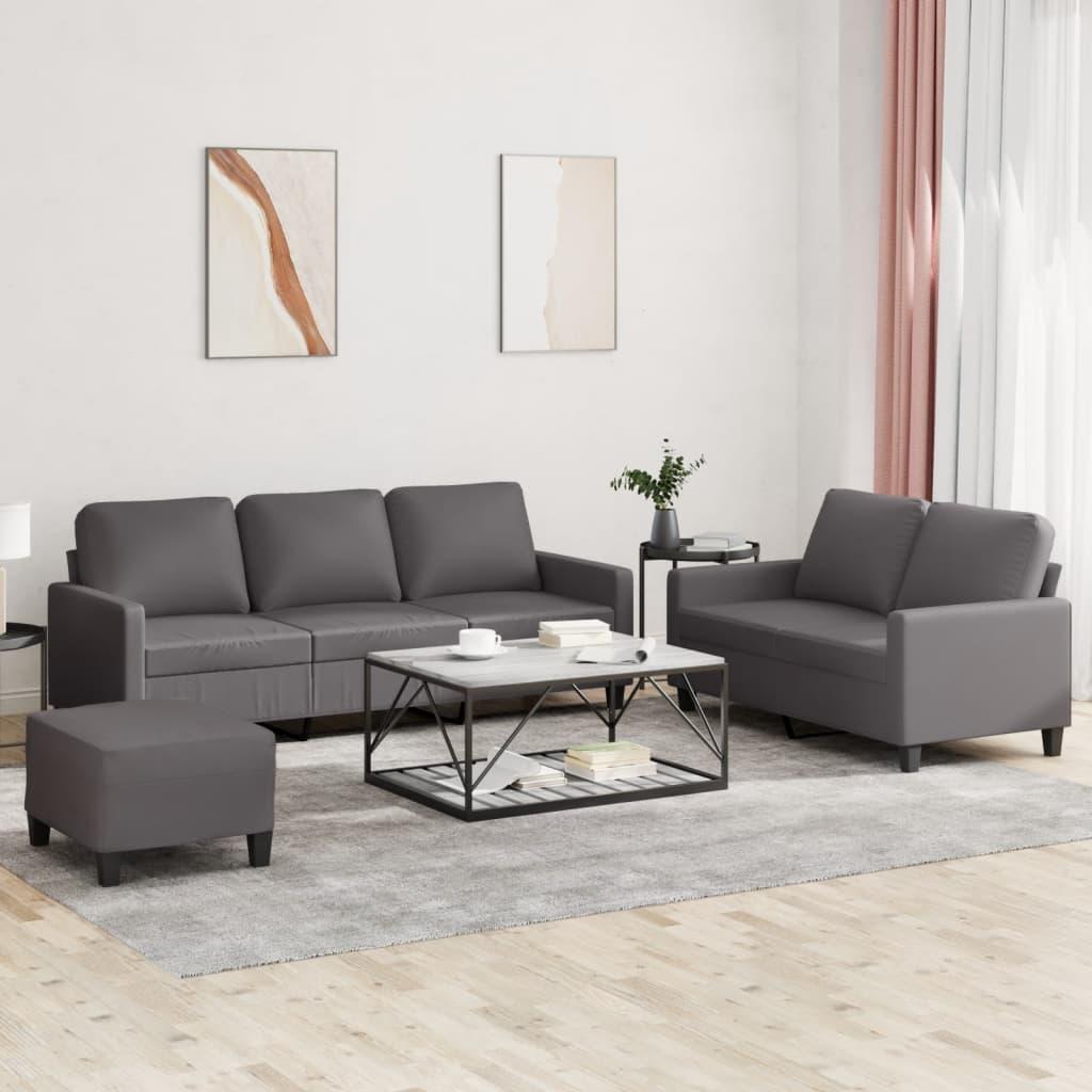 Sofasæt Med Personers Sofa Samt Fodskammel Kunstlæder Grå