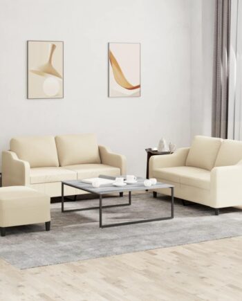 Sofasæt Stof Personers Sofa  Fodskammel Cremefarvet