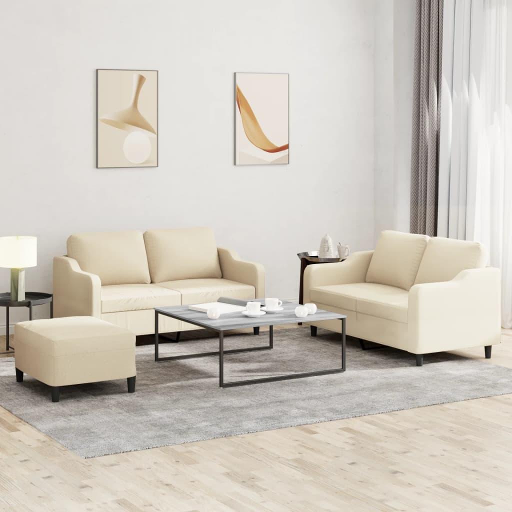 Sofasæt Stof Personers Sofa Fodskammel Cremefarvet