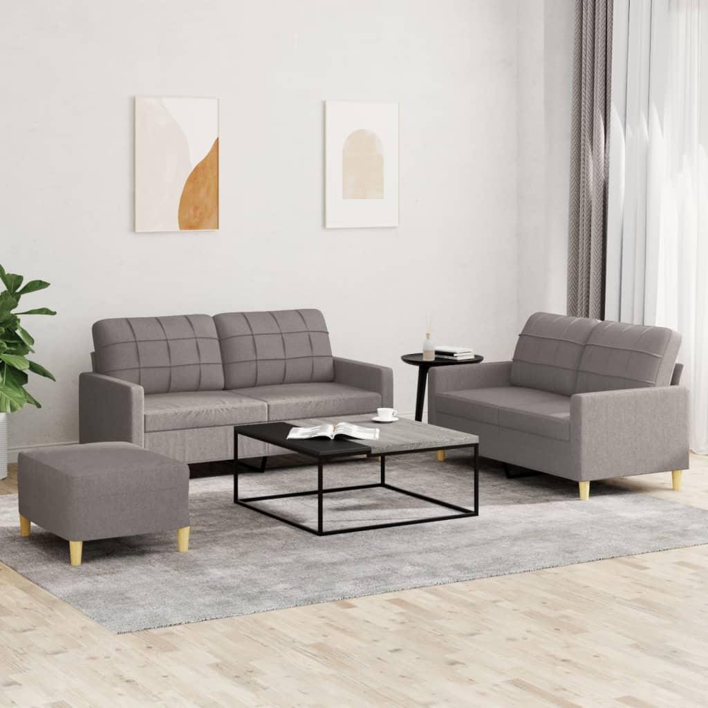 Sofasæt Stof Personers Sofa Fodskammel Gråbrun
