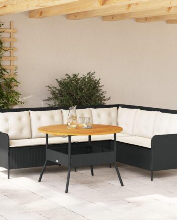 Sofasæt Til Haven Polyrattan Formet Hjørnesofa Med Bord Hynder Sort Creme