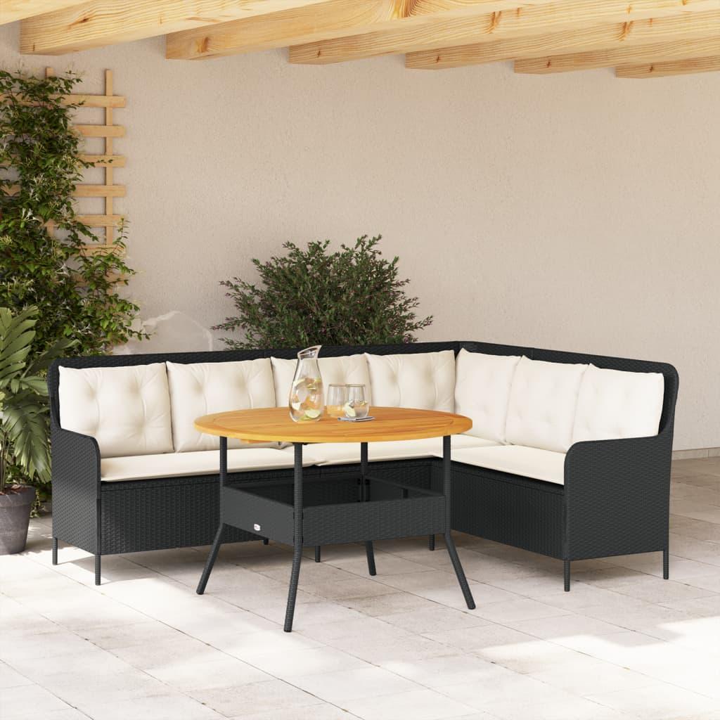 Sofasæt Til Haven Polyrattan Formet Hjørnesofa Med Bord Hynder Sort Creme