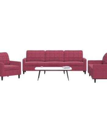 Sofasæt Velour  Personers Sofa Lænestol Vinrød
