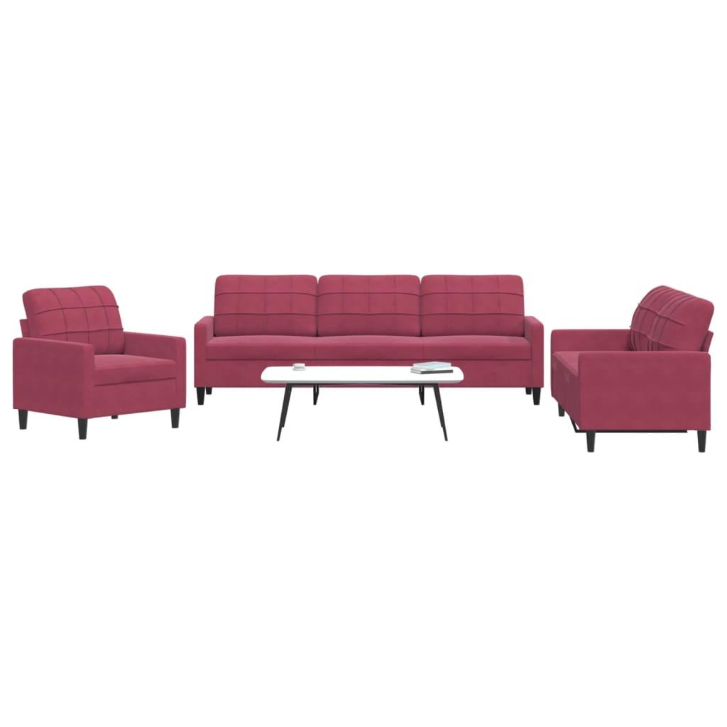 Sofasæt Velour Personers Sofa Lænestol Vinrød