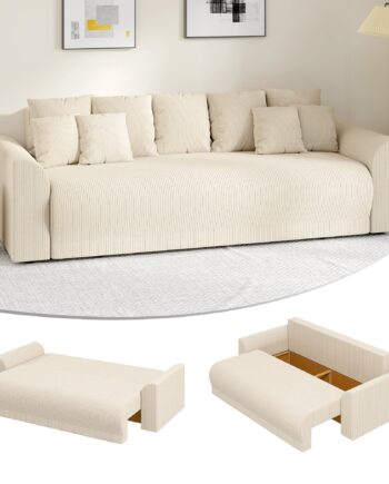 Sovesofa 230 Personers Sofa Med Sovefunktion Hynder Opbevaringsplads Corduroy Look Til Stuen Beige