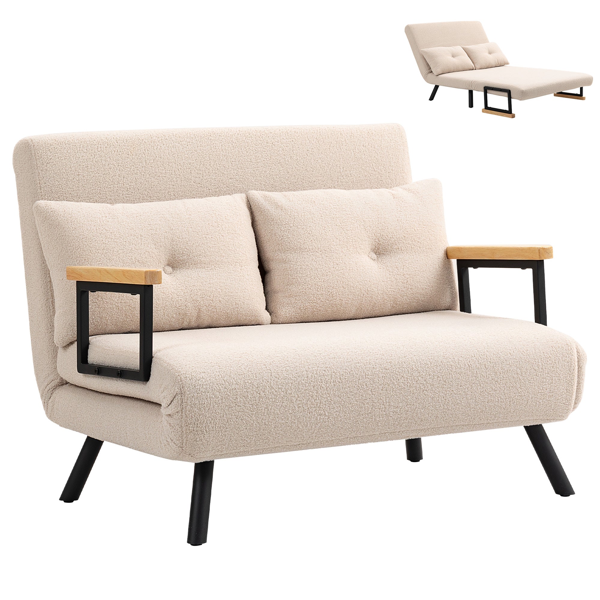 Sovesofa Personers Sofa Fløjlsofa Sovefunktion Inkl Hynder Fløjlslook Natur Beige Sort