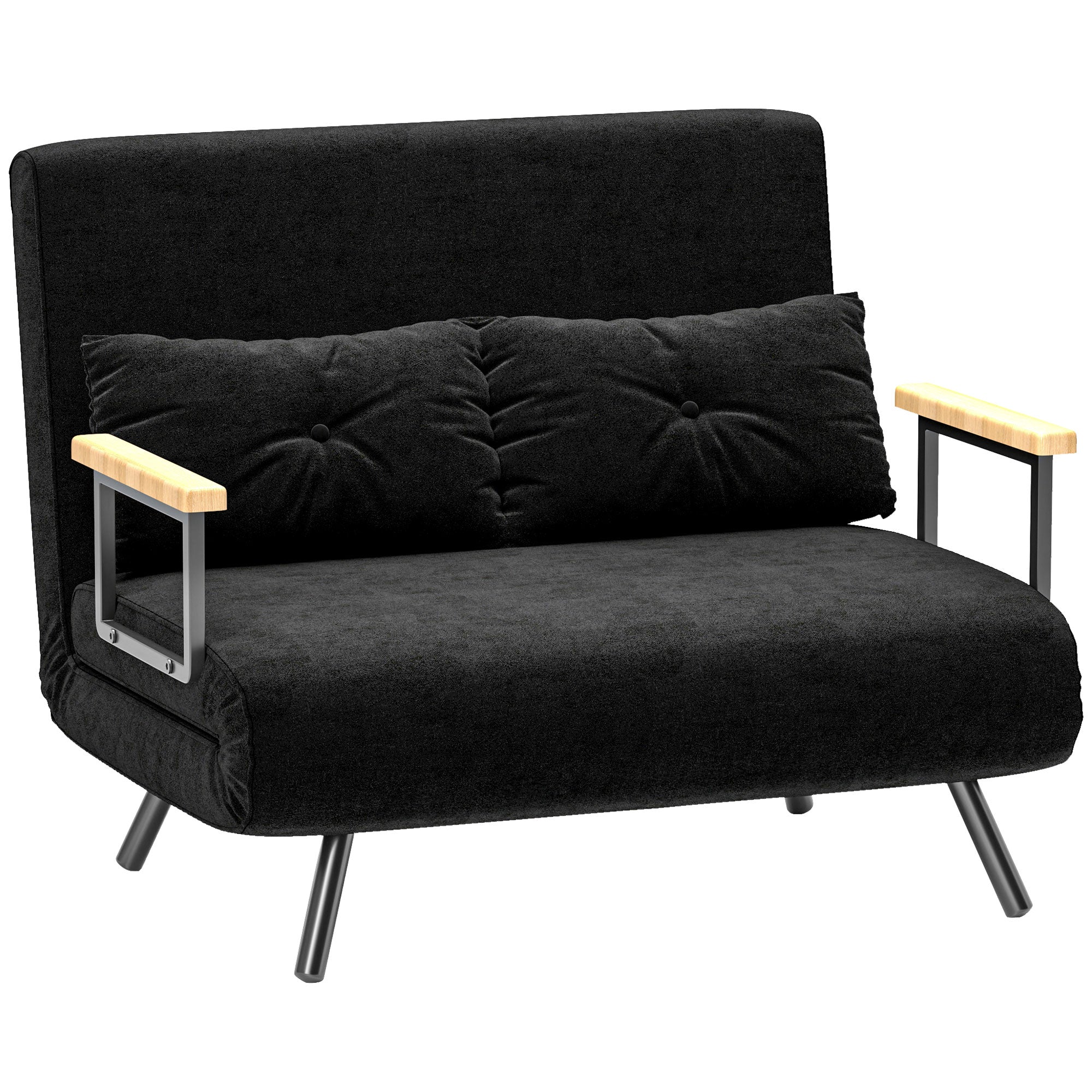 Sovesofa Personers Sofa Fløjlsofa Sovefunktion Inkl Hynder Fløjlslook Sort